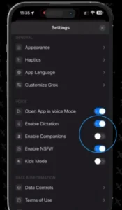 how to enable grok companions in app
